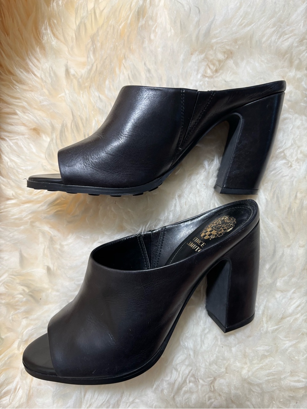 Vince Camuto Black Leather Open-Toe Slide Mules - Picture 5 of 6